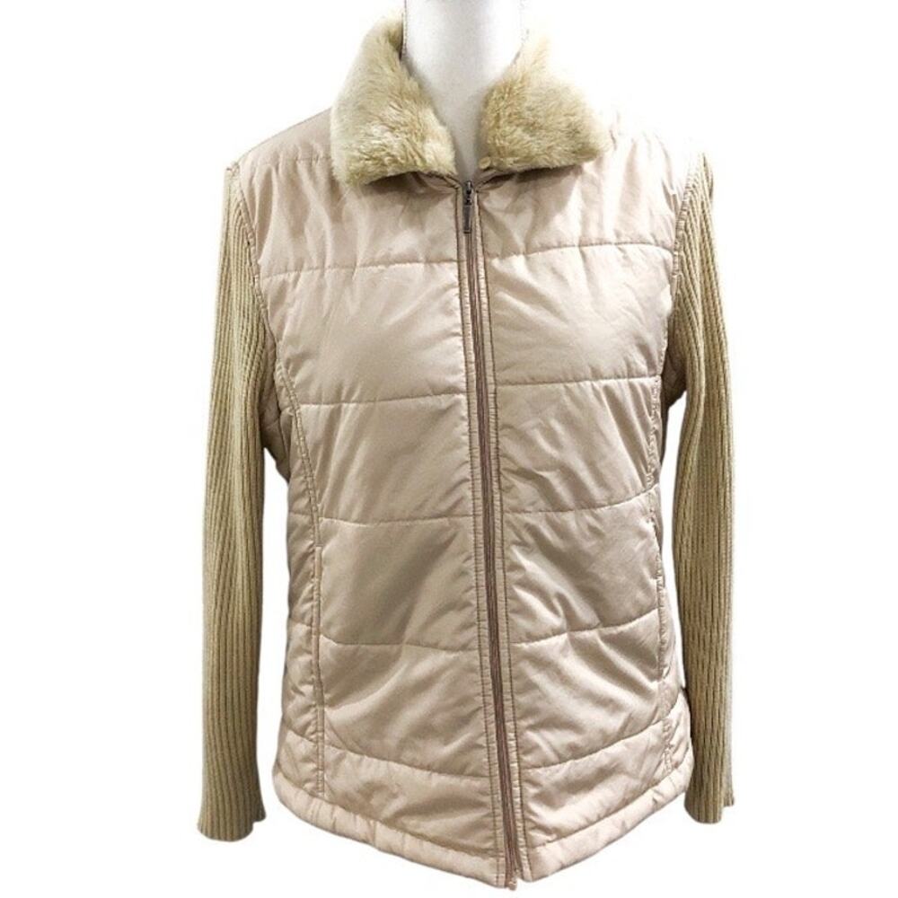 Coldwater Creek Quilted Jacket Faux Fur Collar